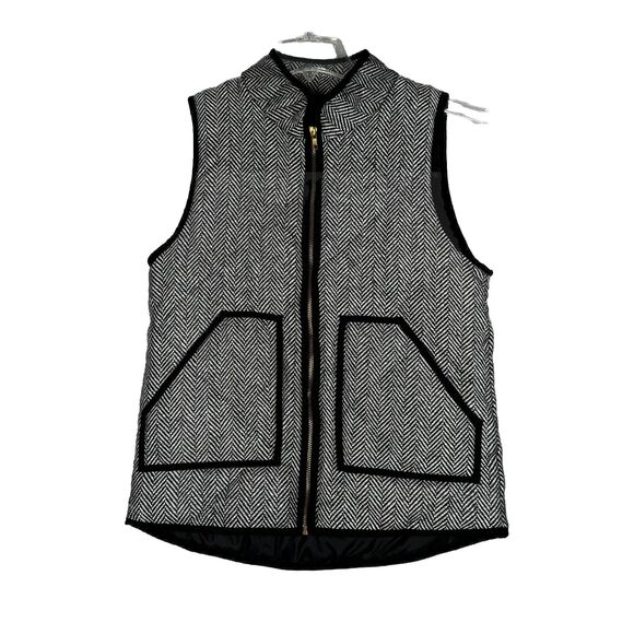 Merokeety Jacket Womens Small Black White Herringbone Vest Casual Neutral Preppy - Picture 1 of 7